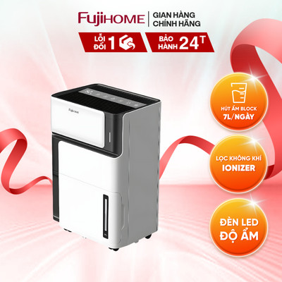 Máy hút ẩm chạy bằng máy nén Fujihome DH07 với công suất hút 7 lít/ngày, lọc không khí ionizer