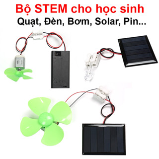 Bộ STEM cho học sinh, đèn Năng lượng mặt trời, quạt gió, bơm nước mini, pin
