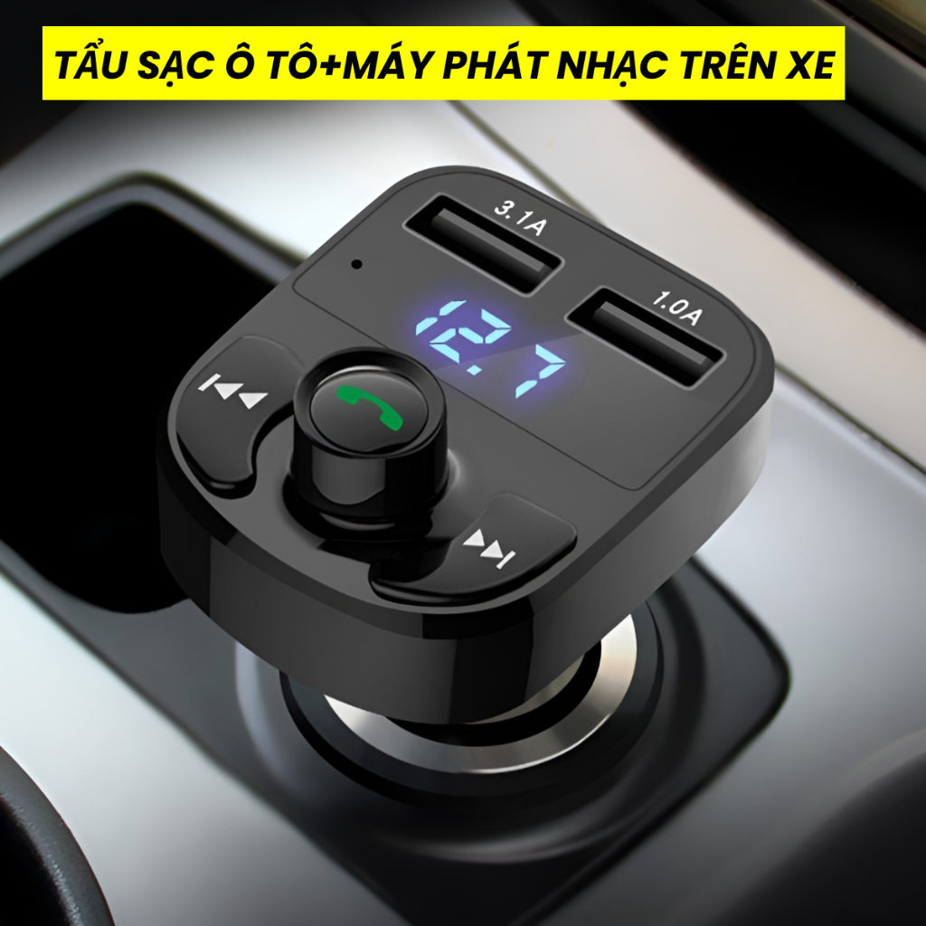 Tẩu Sạc Ô Tô Bluetooth Thông Minh, Sạc Ô tô Phát Nhạc FM Cực Tiện, Tẩu Sạc Bluetooth