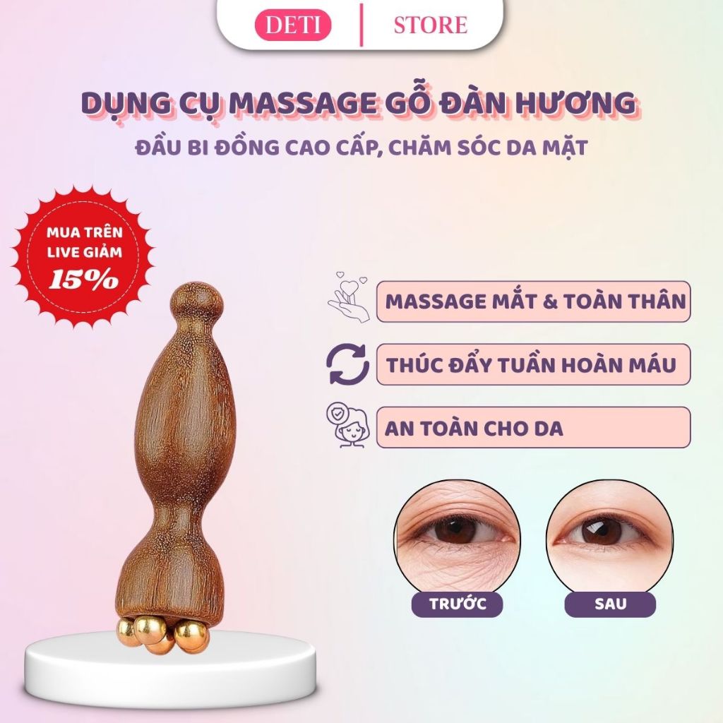 Dụng Cụ Massage Gỗ Đàn Hương Đầu Bi Đồng Cao Cấp Chăm Sóc Da Mặt G12