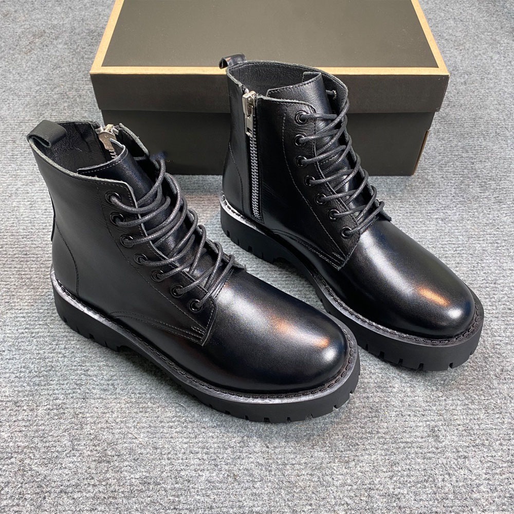 Giày Chelsea Boot Nam Đế Cao Mũi Tròn Cao Cấp - Giày Bốt Nam Đẹp Da Bò Nguyên Tấm Đế Cao Su Tăng Chi