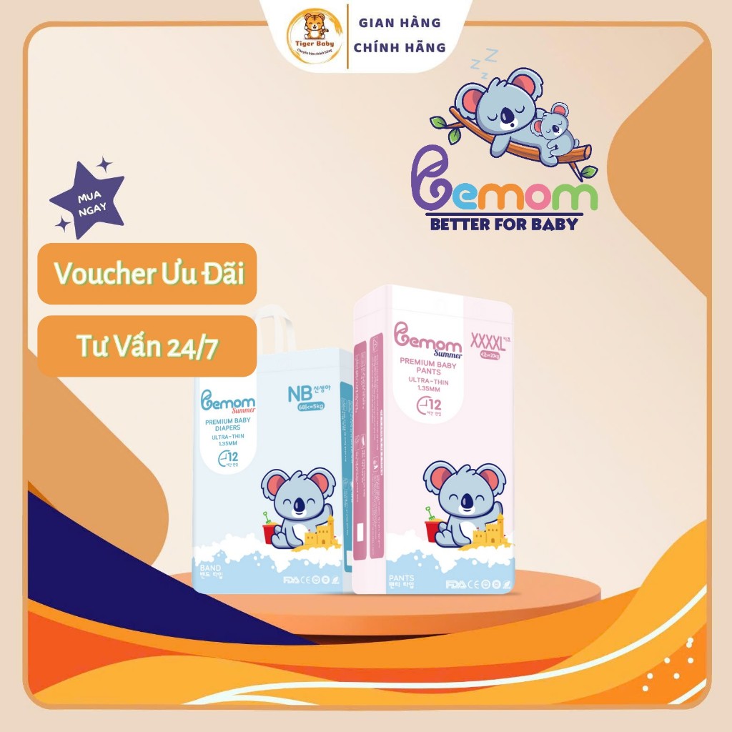 Combo 2 Bịch Tã/Bỉm QUẦN Bemom (Ngày Và Đêm) Siêu Mỏng, Nhẹ Size M-4XL Cho Bé Từ 6kg-20kg