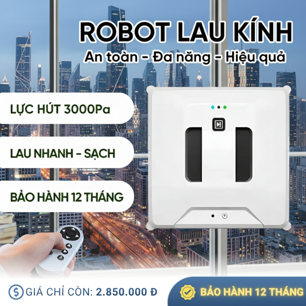 Robot Lau Kính Tự Động Cao Cấp Lực Hút 5600Pa Phun Nước Tự Động Lau Được Mọi Loại Kính Chống Rơi An Toàn BH 12 Tháng | BigBuy360 - bigbuy360.vn
