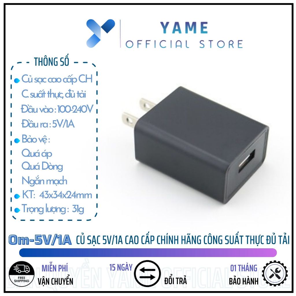 Củ Sạc 5V/1A Cao Cấp Chính Hãng Om Công Suất Thực, Đủ Tải, Dùng Cho Đài FM Sansui F65, F75, E50,Tai 