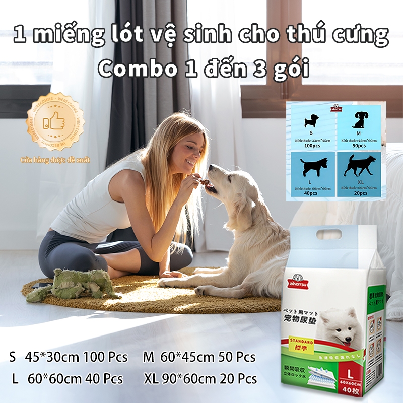 Tã Lót Thú Cưng Combo Thấm Hút Nhanh Khử Mùi Hiệu Quả Size S 33x45cm 100 Miếng & M 45x60cm 50 Miếng