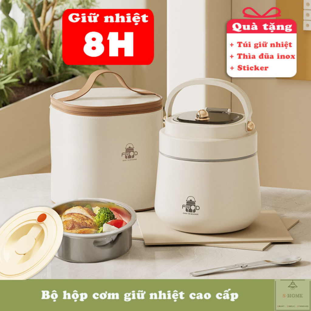 Hộp cơm giữ nhiệt Cà mên đựng cơm văn phòng Inox 304 cao cấp Tặng kèm Túi và Thìa đũa