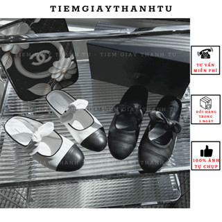  3156-8 Sục Bệt Nữ Tiểu Thư Mũi TrònDa PU Mềm Phối Nơ Cỡ Lớn Đơn Giản Dễ Phối Đồ Hàng QC fullbox 