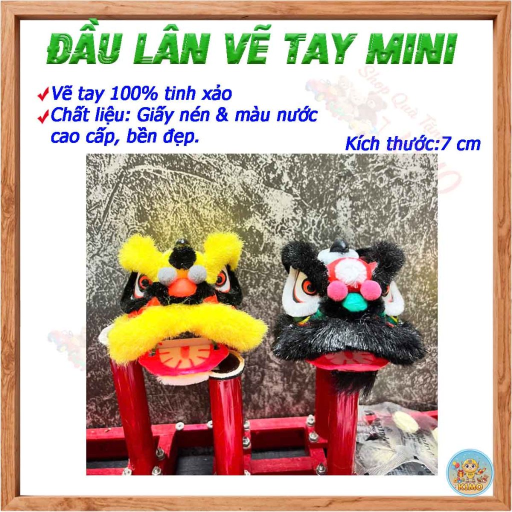 Đầu Lân trưng bày vẽ tay thủ công, size mini 7cm. Kèm hộp quà tặng xinh xắn.