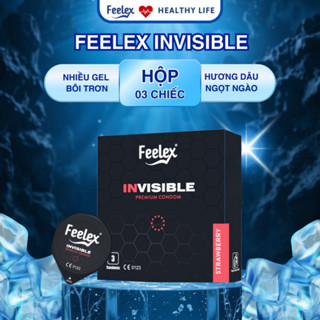  Bao cao su Feelex Invisible siêu mỏng nhiều gel bôi trơn hương dâu nhỏ gọn - hộp 03c 