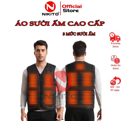 Áo ghi lê sưởi ấm NIKITO sử dụng điện từ pin dự phòng 20.000mah, áo Siêu Nhẹ, 3 Mức Độ Sưởi, 9 Tấm Sưởi Làm nóng nhanh