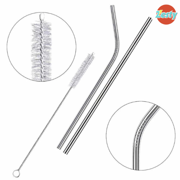 5 BỘ Set 2 Ống Hút Inox Ông Hút Cong Và Ống Hút Thẳng Kèm Cọ Rửa Dành Cho Ly Giữ Nhiệt, Tiện Lợi