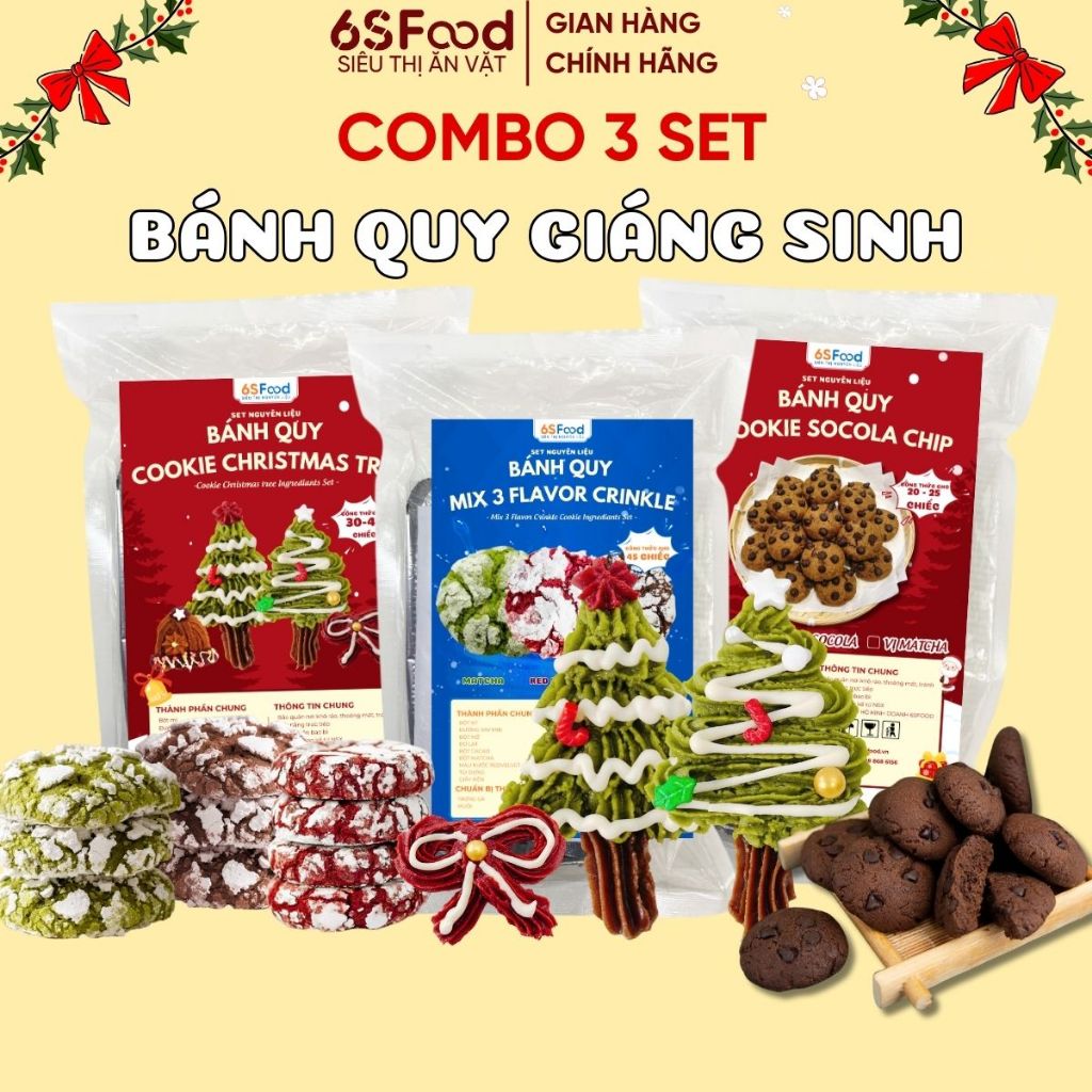 Combo 3 Set Bánh Quy Giáng Sinh Crinkle Cookie, Cookie Christmas Tree, Cookie Socola Chip - 6SFOOD