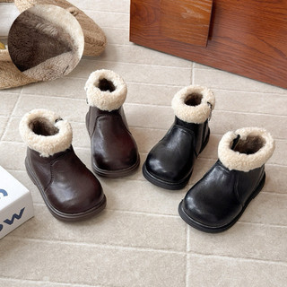 Sz22-31 [+VỚ] Boot cổ thấp cho bé trai/ gái, thiết kế lót lông nhung mòng, chất da mềm, đế cao su nhẹ, khoá kéo C01