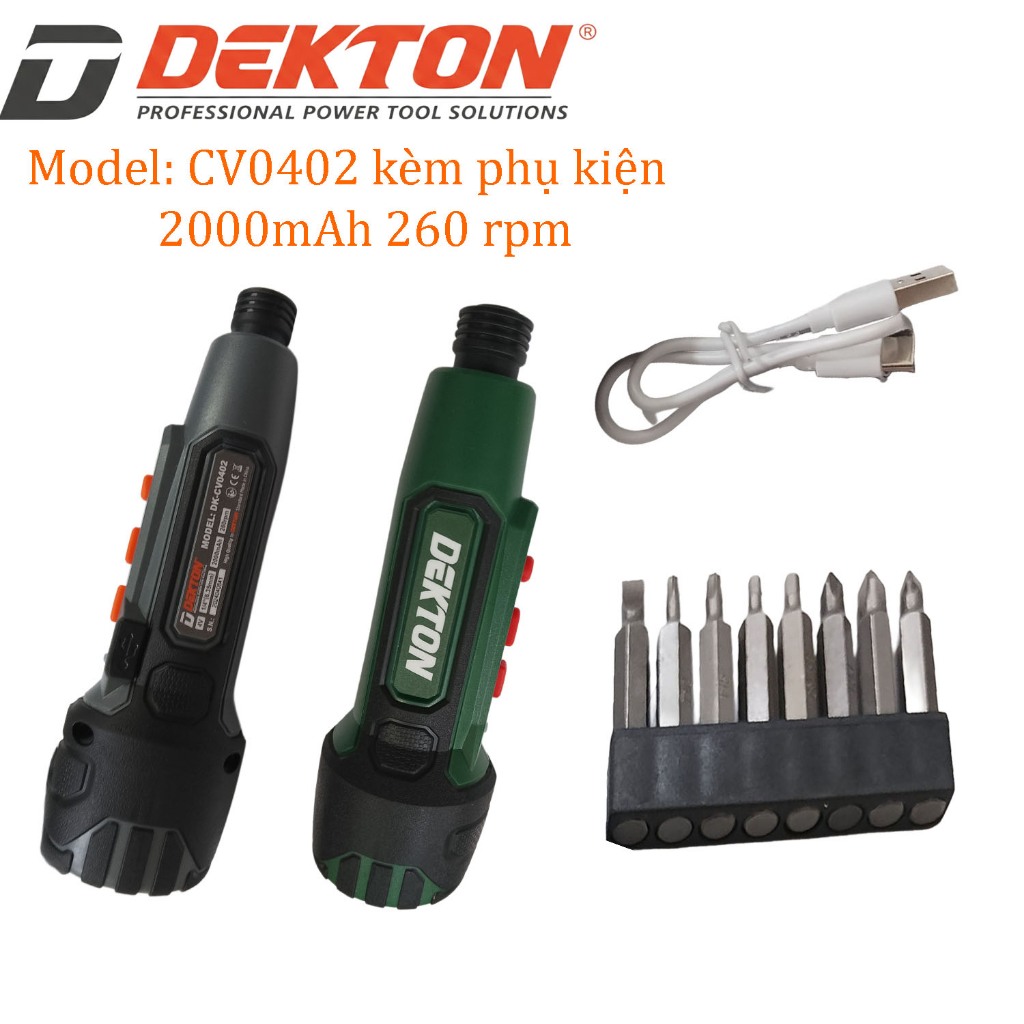 Máy vặn vít 4V 2000mAh Dekton DK-CV0402-M (xám, xanh) tốc độ 260rpm