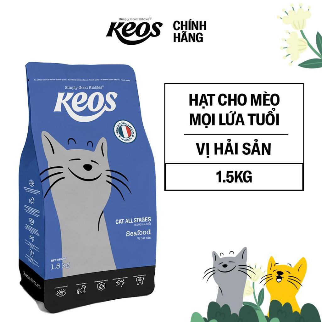 Thức ăn hạt cho mèo mọi lứa tuổi Keos vị Hải Sản – giàu đạm, Taurine & Omega (350gr – 1,5kg)