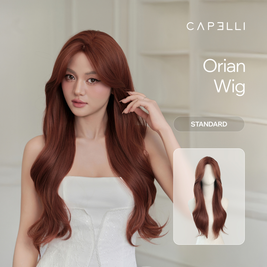 Tóc Giả Nguyên Đầu CAPELLI Xoăn Lơi Mái Bay Đỏ Cam Orian Wig