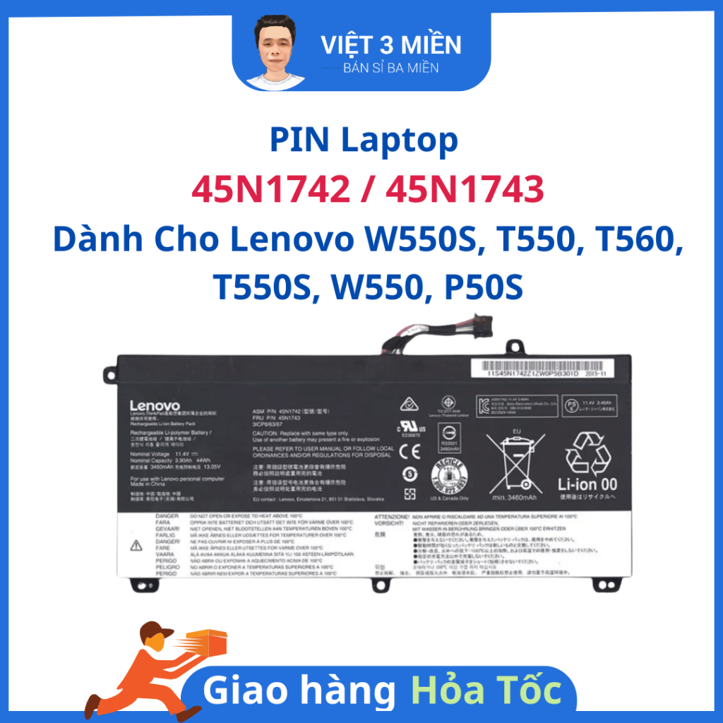 Pin Laptop 45N1742 / 45N1743 Dành Cho W550S, T550, T560, T550S, W550, P50S – Zin Tháo Máy – Sức Khỏe
