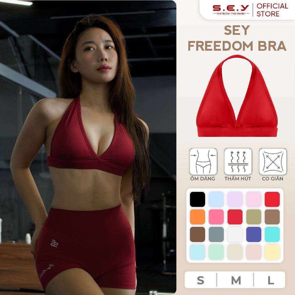 Áo Bra Thể Thao SEY Freedom, Có Sẵn Đệm Mút Cổ Yếm Cho Nữ Tập Gym, Yoga