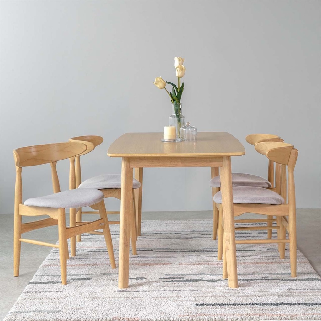 Bộ Bàn Ăn Gỗ 4 Ghế Cao Su MOHO OSLO 601 Màu Tự Nhiên