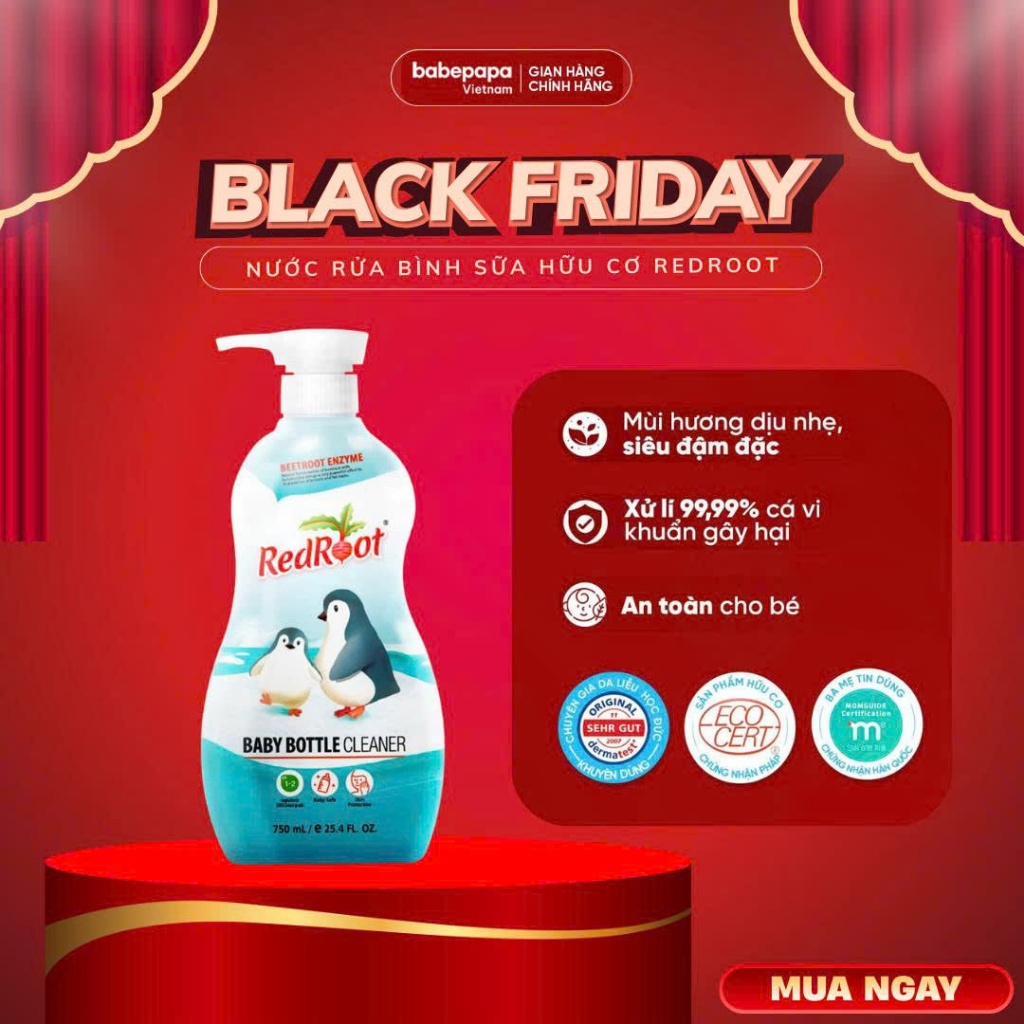 Nước Rửa Bình Sữa Cho Bé Redroot, Rửa Bình Sữa, Rửa Chén Bát Hữu Cơ  Đậm Đặc x3 Lần Không Mùi Hàn Quốc Chai 750ml
