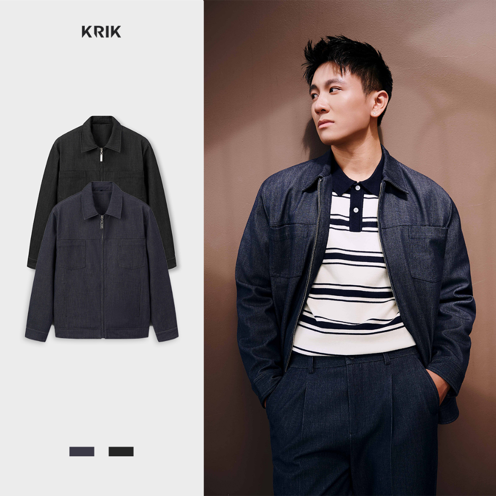 Áo Khoác Nam KRIK Form Regular Chất Liệu Microfiber Giả Denim Thiết Kế Trơn Hiện Đại AK5198
