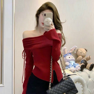 ÁO CROPTOP DÀI TAY RÚT DÂY MÀU ĐỎ ĐÔ TẾT TUTU2