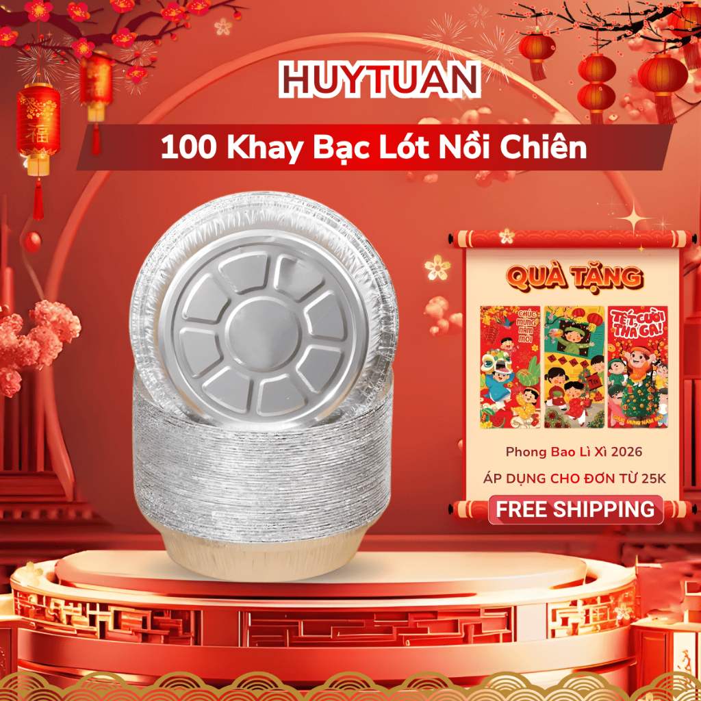 Mua Sỉ 100 Khay Giấy Bạc Lót Nồi Chiên Không Dầu, Lò Nướng - Khuôn Đĩa Nhôm Đựng Thức Ăn, Thực Phẩm Nhiều Size