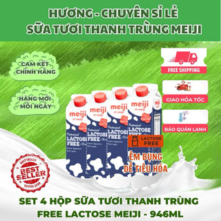  COMBO 4 Hộp - Sữa tươi thanh trùng Meiji FREELACTOSE 946Ml 