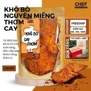  KHÔ BÒ CHEF Hông có bếp cay ngon CỰC PHẨM 500gr - NGUYÊN MIẾNG MỀM TO- Đồ ăn vặt ngon sạch không vụn 
