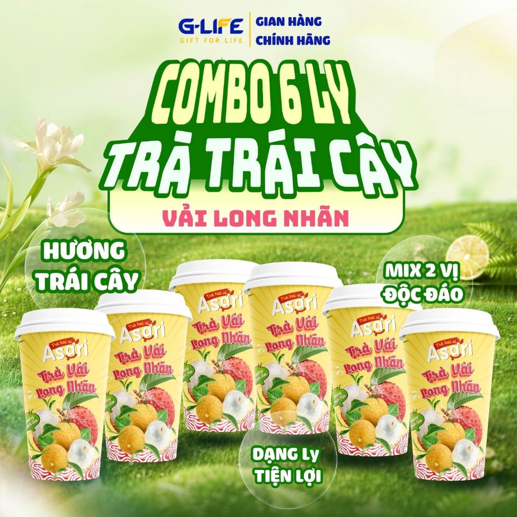 [COMBO] Trà Trái Cây Hoa Quả ASARI Trà Thanh Nhiệt Vải Mix Long Nhãn Kèm Thạch Dừa Giải Khát Thanh M