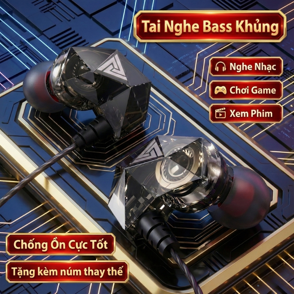 Tai Nghe Phone Nghe Nhạc Chơi Game QKZ AK2 Pro Mới Nhất Âm Thanh Super Bass, Dây Chống Rối, Có Micro