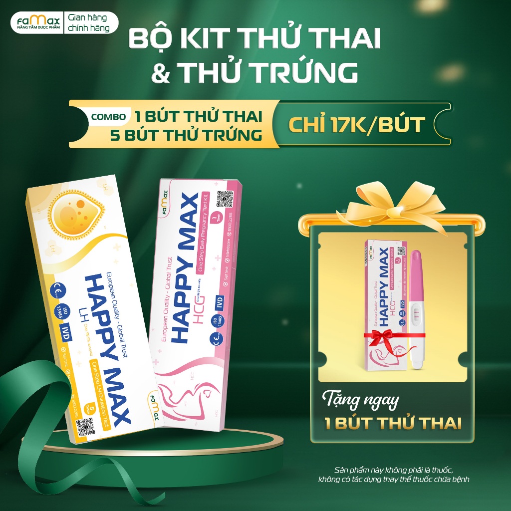 [Che tên SP] Combo Bộ Thử Thai + Thử Trứng HAPPYMAX FAMAX - Độ Chính Xác Cao, Phát Hiện Nhanh