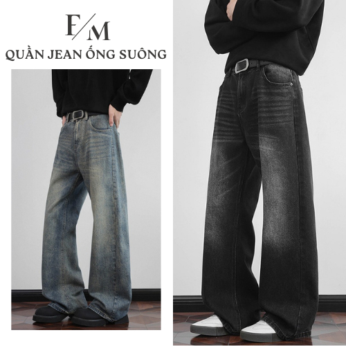Quần Jean Nam Suông Ống Rộng 28CM WASH RETRO Lưng Cao Chất Jean Denim Dày Dặn Không Xù Phong Cách Vintage