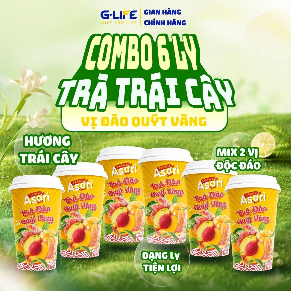 [COMBO] Trà Trái Cây Hoa Quả ASARI Trà Thanh Nhiệt Trà Đào Mix Quýt Vàng Kèm Thạch Dừa Đậm Trà Thơm 
