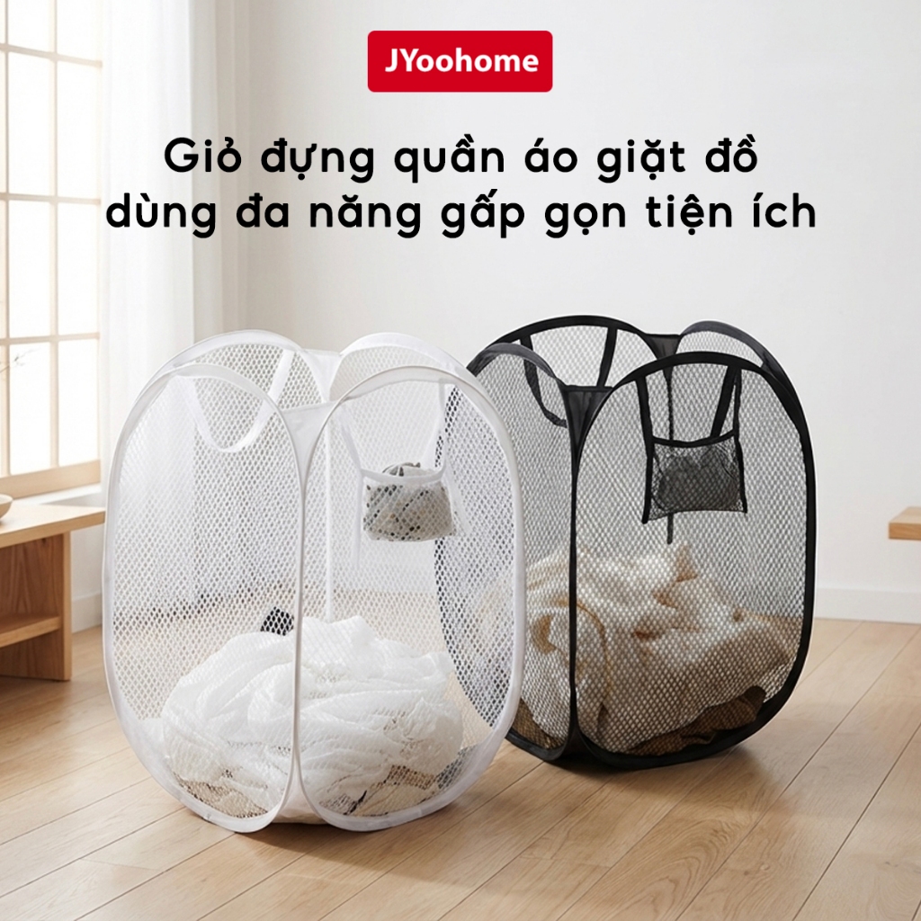 Sọt Lưới Đựng Quần Áo Cỡ Lớn JYoohome Giỏ Đựng Đồ Giặt, Đồ Đùng Tiện Ích Gấp Gọn Đa Năng Khung Thép