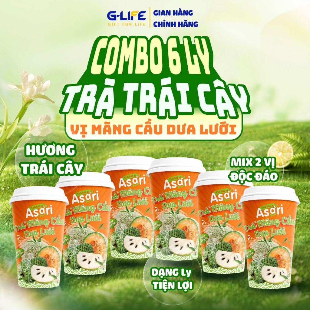 [COMBO] Trà Trái Cây Hoa Quả ASARI Trà Thanh Nhiệt Dưa Lưới Mix Trà Mãng Cầu Kèm Thạch Dừa Giải Khát