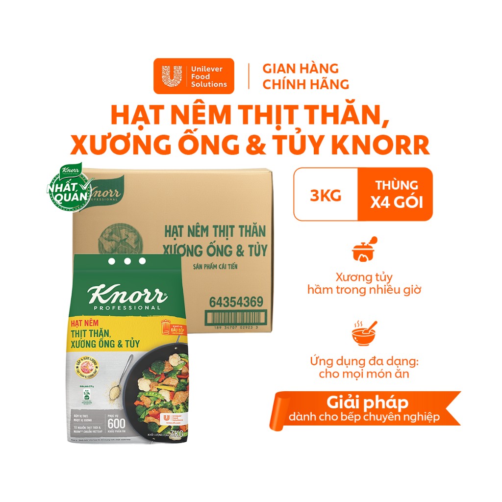  Thùng 4 Gói Hạt Nêm Thịt Thăn Xương Ống Và Tủy Knorr Professional 3kg - Chuyên Dùng Cho Nấu Ăn 