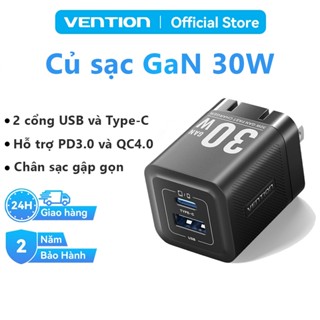  Củ Sạc Nhanh 30W GaN Vention Tích Hợp 2 Cổng USB và Type C Hỗ Trợ PD QC  Dành Cho  Phone SamSung Xiaomi 
