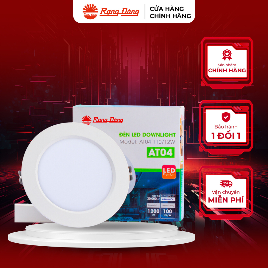 Đèn led âm trần Rạng Đông 10W, 12W, 8W AT04, Đèn downlight Rạng Đông sáng Trắng/Trung Tính/Vàng