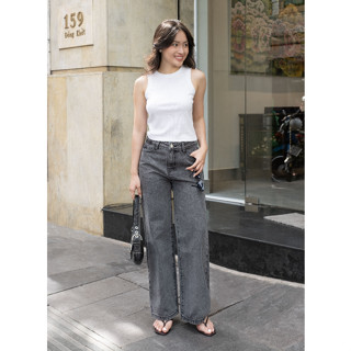  HASHTAGEM - Quần Jean Nữ WLJ.7 Andesite Grey Wide-leg Jeans Ống Rộng Lưng Cao Màu Xám Khói 
