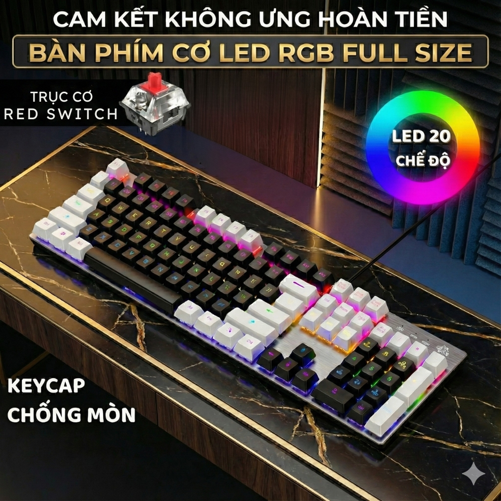 Bàn Phím Cơ Gaming K1 RED Switch 20 Chế Độ LED Màu Cực Đẹp Chơi Mọi Tựa Game Trên Máy Tính Laptop PC