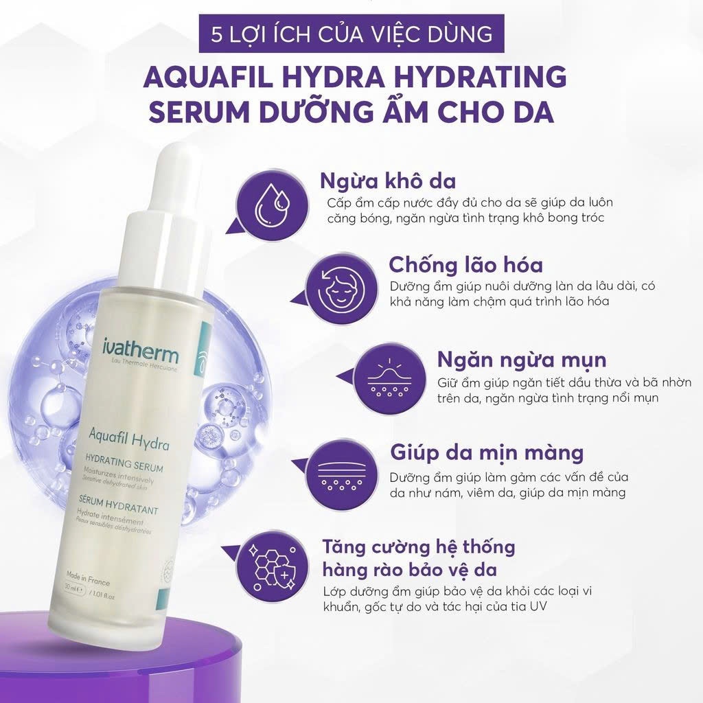 [Hàng Nhập Khẩu] Serum Dưỡng Ẩm Phục Hồi Ivatherm Aquafil Hydra Hydrating Serum 30ml