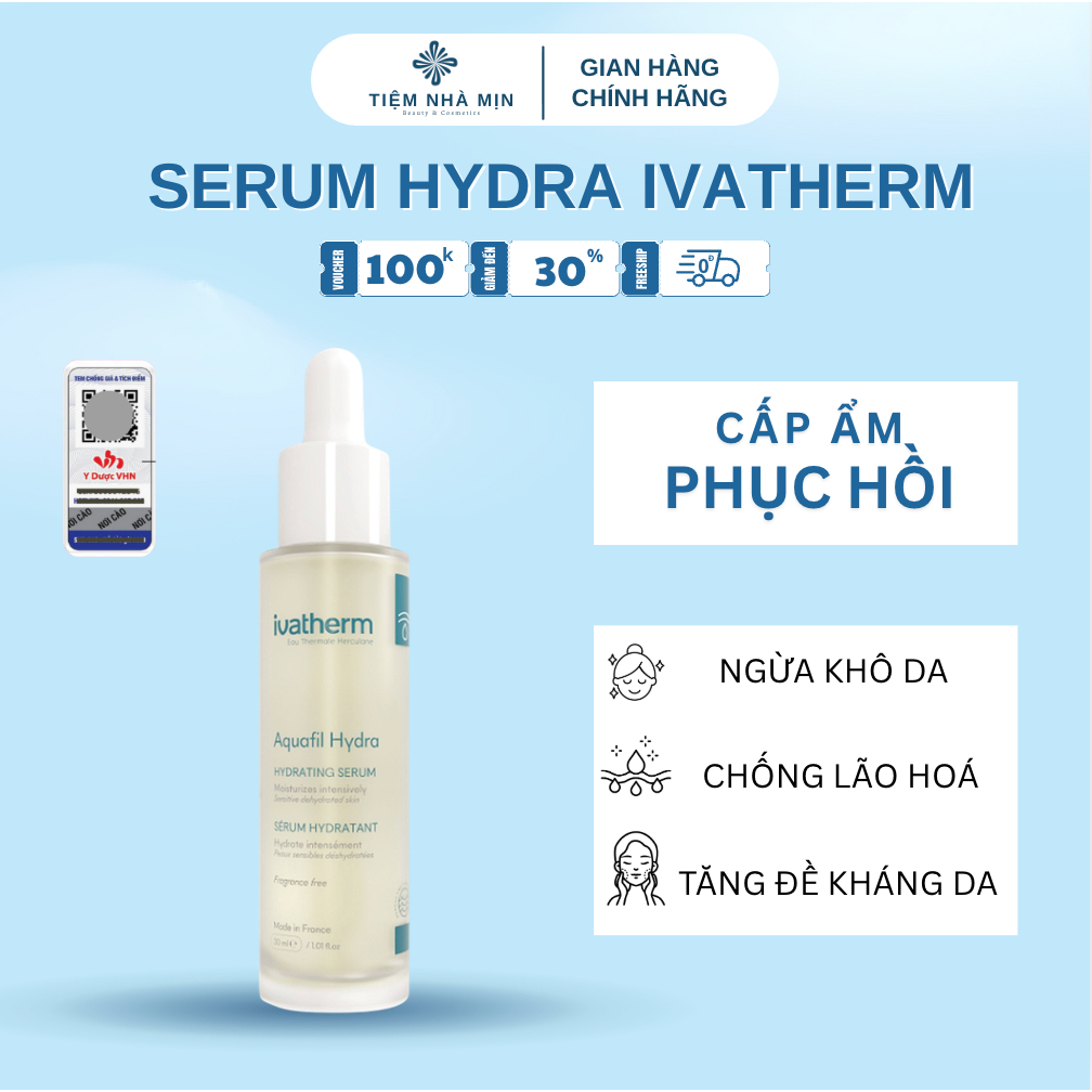 [Hàng Nhập Khẩu] Serum Dưỡng Ẩm Phục Hồi Ivatherm Aquafil Hydra Hydrating Serum 30ml