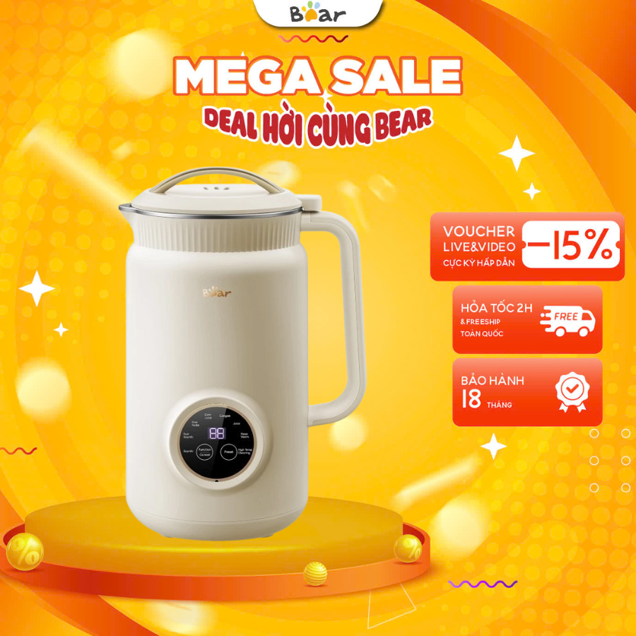 Máy làm sữa hạt 1L Bear SMM-4H06S (DJJ-D06W5), 800W, Đa Năng 8 Chế độ nấu, Hẹn giờ,Bảo Hành 18 Tháng