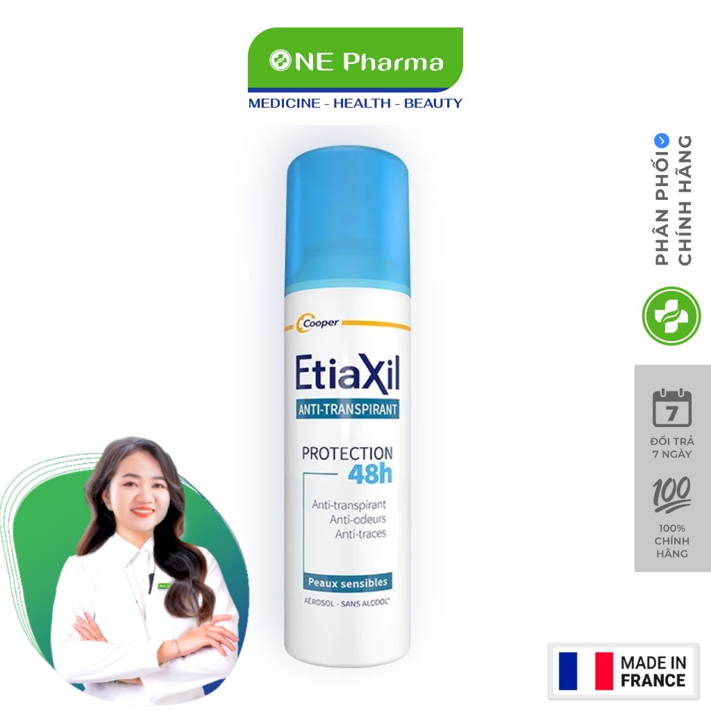 Xịt khử mùi Etiaxil Deodorant Anti Transpirant Protection 48h khử mùi hôi chân và cơ thể 150ML
