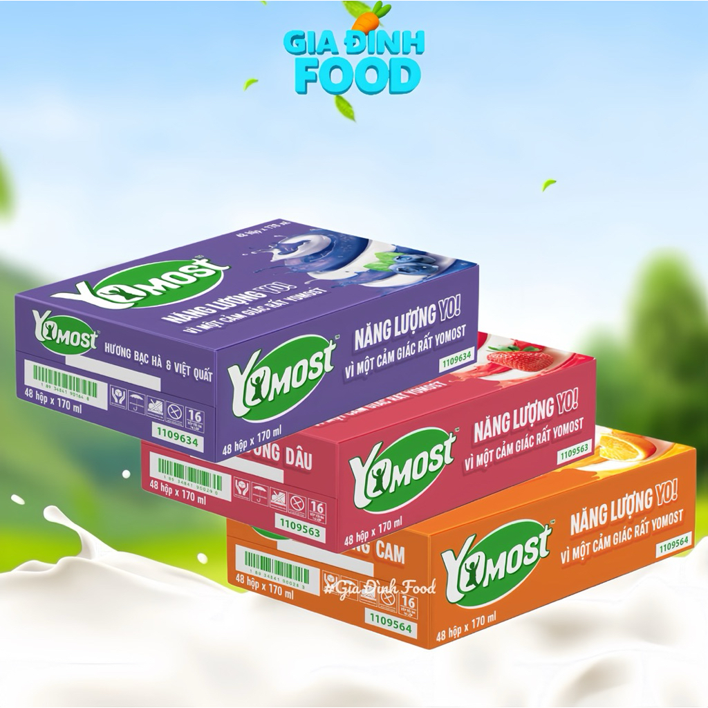 [Thùng 48 hộp] Sữa chua uống Yomost vị Cam/ Dâu/ Việt quất - 170ml/ lốc 4 hộp