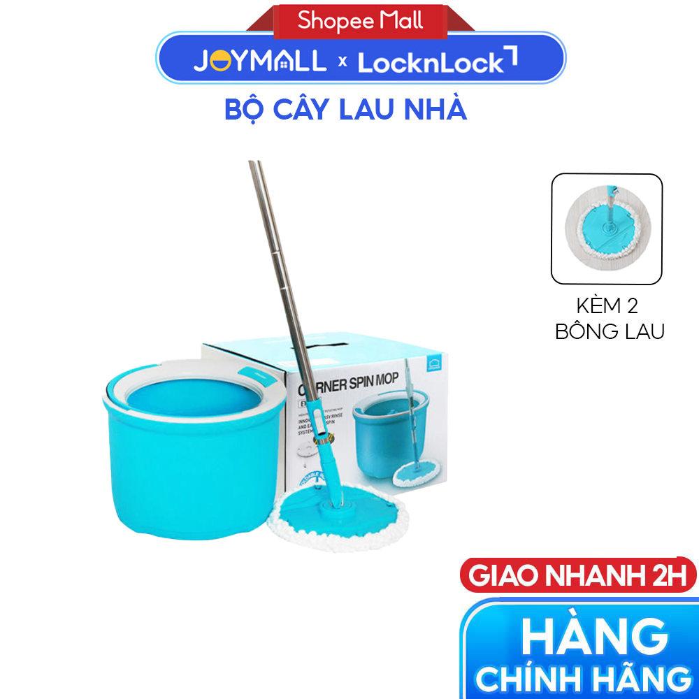 Bộ cây lau nhà xoay tay LocknLock Corner ETM494, Hàng chính hãng, nhựa PP, kèm 2 bông lau  - JoyMall