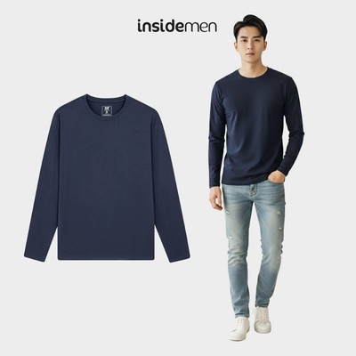 Áo Thun Giữ Nhiệt Nam Xanh Tím Than Insidemen Thoáng Khí Mềm Mịn Co Giãn Body Fit ILT025EDP01