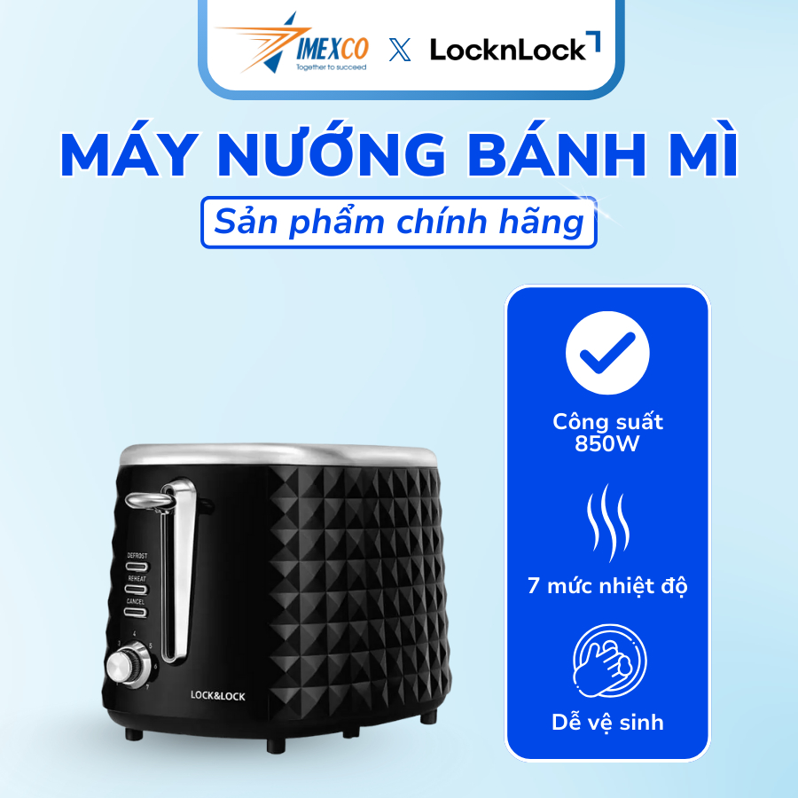 Máy nướng bánh mì LocknLock công suất 850W màu đen - EJB222BLK