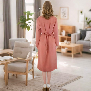 Đầm midi hồng ruốc cổ sen nút trắng, váy mặc đi làm đi chơi đều xinh (kèm hình thật)
